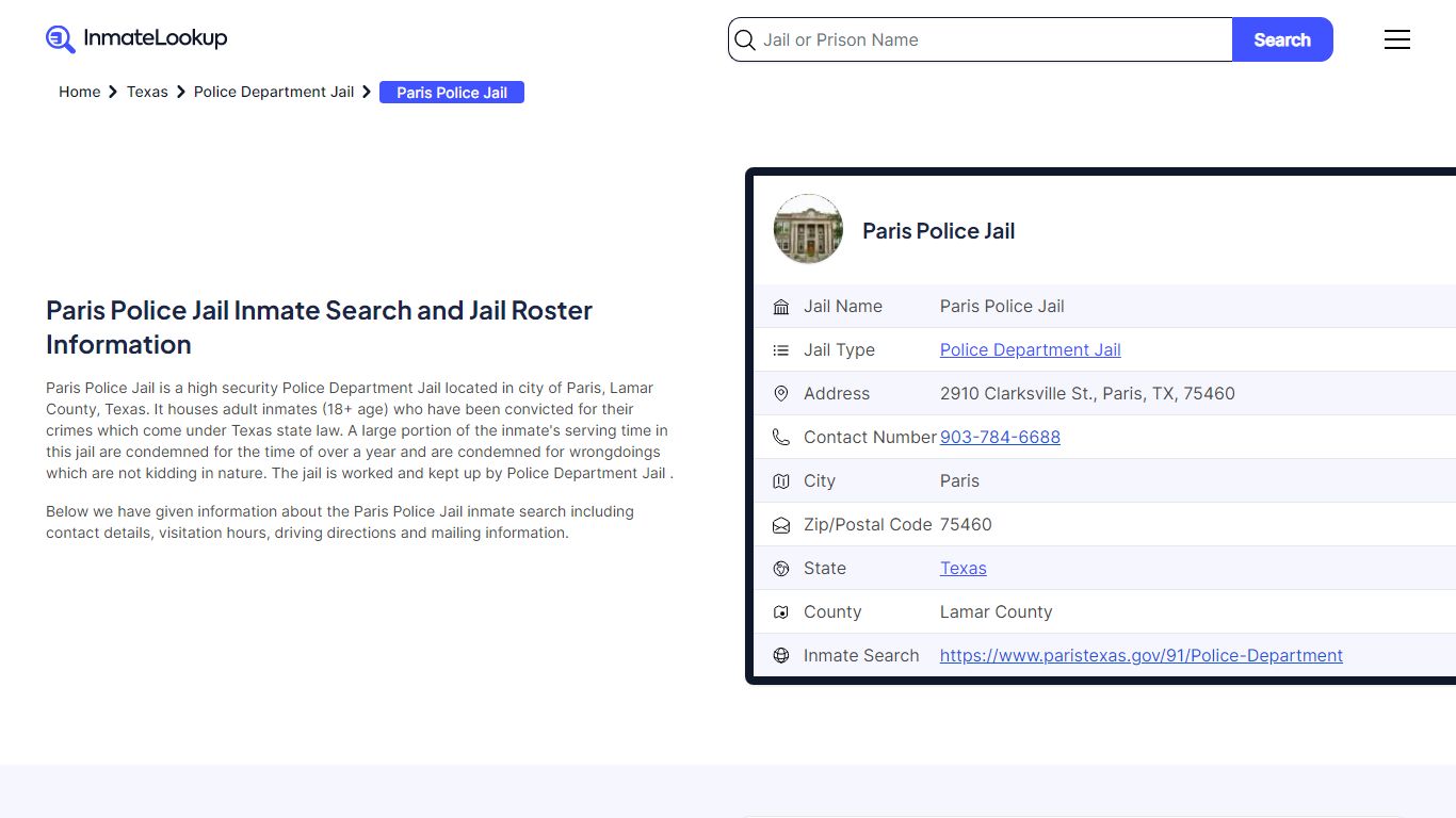 Paris Police Jail Inmate Search and Jail Roster Information - Inmate Lookup